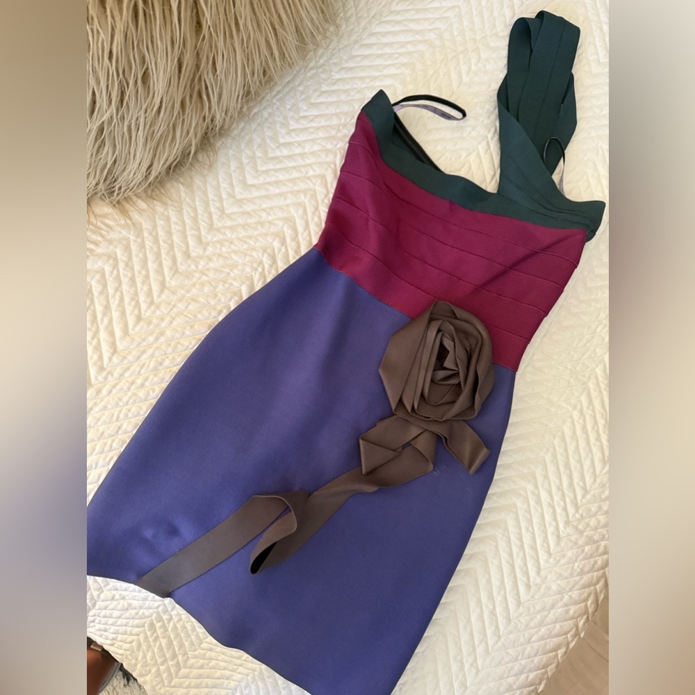Herve Leger mini color block with gorgeous flower detail!!! 🤎💗💚 - Picture 7 of 10
